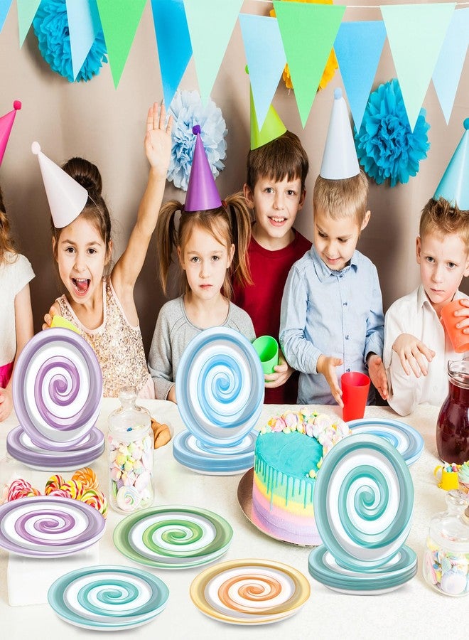 Oitnlaughter 48Pcs Christmas Pastel Candy Themed Paper Plates for Candyland Party Decorations 7" Pastel Lollipop Candy Disposable Rainbow Dinner Plates for Sweet Candy Birthday Baby Shower Party Supplies - Image 5